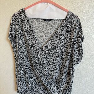 Lucky Brand Monochrome Floral Wrap Blouse